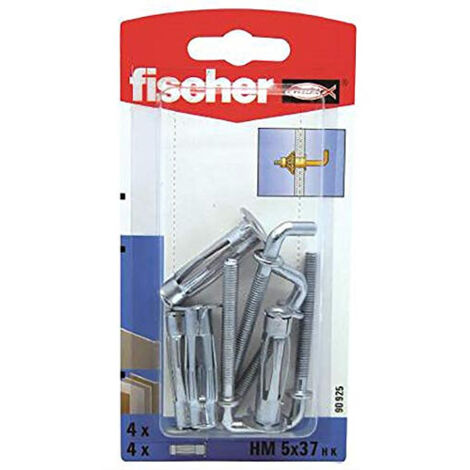 Fischer – Cheville métallique pour cavité 10 mm – Longueur 65 mm – Lot de 4 avec crochets angulaires – Fixation luminaires et étagères légères - HM 5 X