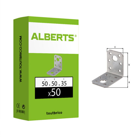 Lot de 50 équerres de fixation galvanisées 50 x 50 x 35mm – Résistance à la corrosion – Pour assemblage bois dur et métal – Alberts