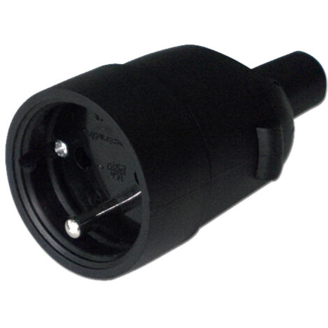 Electraline – Fiche femelle caoutchouc 2P+T 16A 250V – Résistante pour environnements humides – Idéale pour chantiers extérieurs – Indice de protection IP40