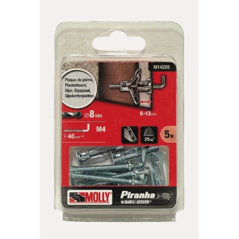 Chevilles métal à expansion Ø4x33mm pour plaques de plâtre – Charge 25kg – Lot de 5 – M14205XJ – Molly