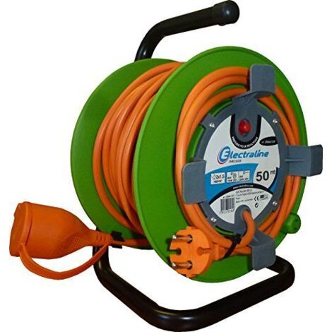 Electraline 20866139F Rallonge Prolongateur Gardin 50 m avec enrouleur 16A - Section 2x1,5 mm² Orange/Vert