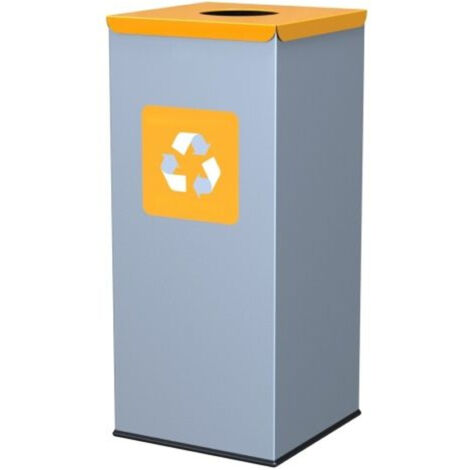 Poubelle de tri sélectif en métal 30x30x70cm 60L PLASTIQUE - couvercle jaune (1/2)