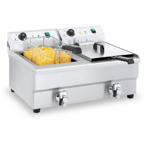 Royal Catering – Friteuse professionnelle double 2x16L 3200W – Acier inoxydable – Robinets de vidange – Température max 200°C