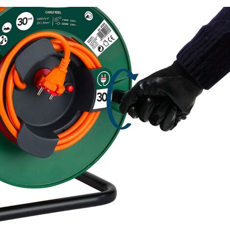 Electraline 49236 Rallonge Prolongateur, 30 MT, Prise et connecteur européen, Convient aux appareils de Jardinage, avec Protection et Tambour Fixe, Section de câble 2x1,5 mm², Vert
