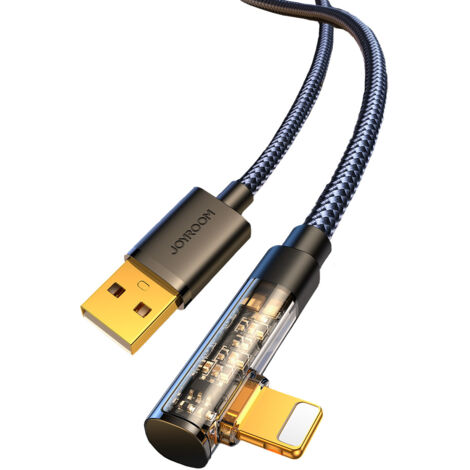 Câble coudé Lightning vers USB pour chargement et transfert de données iPhone 2,4 A 1,2 m Noir