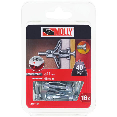 Chevilles métalliques à expansion Ø 5 x 36 mm – Vis M5 pour cloison sèche – Charge 40 kg – Traitement anticorrosion durable – Pour matériaux creux – Molly