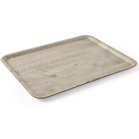 Plateau de service rectangulaire antidérapant 370x530 mm - bois clair (1/2)