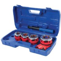 Silverline – Coffret de filières de plombier 5 pcs – BSPT 1/2” 3/4” 1” 1-1/4” – Tête à cliquet compacte – Pour filetages sur tuyaux acier galvanisé