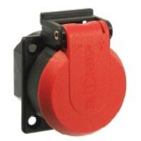 Schutzkontakteinbausteckdose rot/schwarz mit Klappdeckel IP54