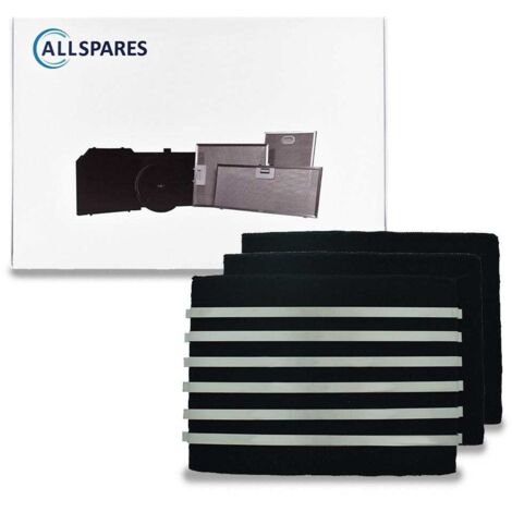 Filtro de carbón de larga duración AllSpares (3 uds.) para campanas extractoras compatibles con Faber 112.0471.608 / FLL18-90 (255x186x10mm) (1/2)
