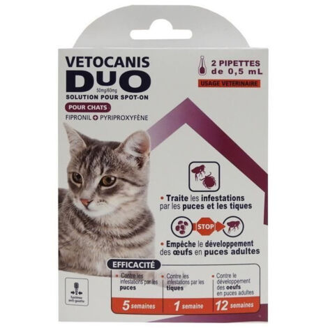 Action Duo pipette - VETOCANIS - Anti-Puces Anti-Tiques Chat