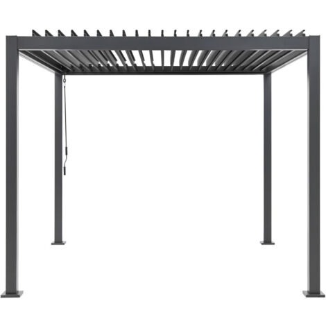 Pergola bioclimatique 290x290xH240 cm – Structure aluminium et acier galvanisé – Lames orientables pour ventilation naturelle – Gris (1/7)