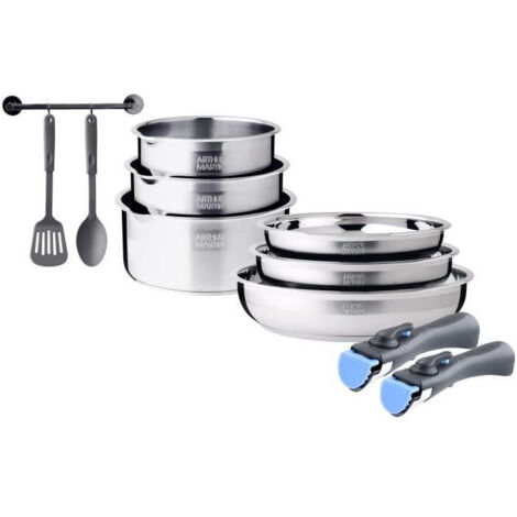 Batterie de cuisine induction - Arthur Martin - AM2238 - Acier inoxydable - 10 pieces - Poignée amovible - Tous feux dont induction