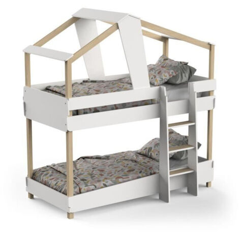 DEMEYERE Lits superposés TIMBER - 90 x 200 cm - Sommiers a lattes inclus - Bois et blanc (1/5)