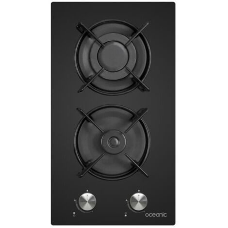 Oceanic – Plaque de cuisson gaz 2 foyers – Verre trempé noir – Puissance 4 kW – Allumage électronique – Pour gaz naturel et propane