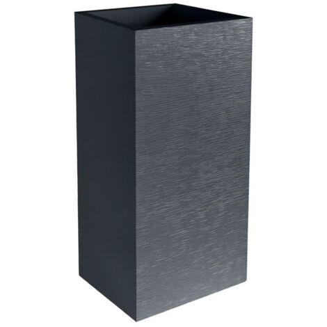 EDA – Pot à réserve d'eau haut carré 39,5 x 39,5 x 80 cm – Contenance 31L – Double paroi résistante – Traitement anti-UV – Gris anthracite