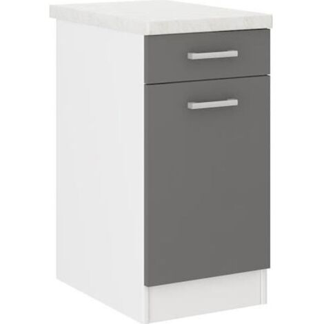 Les Tendances – Meuble bas de cuisine 40 cm – Panneaux de particules mélaminés – Plan de travail HPL 28 mm – Tiroir et étagère inclus – Gris