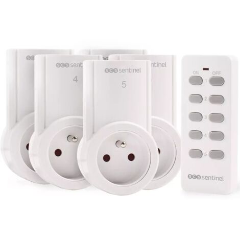 Scs Sentinel – Kit de 5 prises télécommandées – Charge 2300 W – Portée 30 mètres – Technologie 433 MHz – Utilisation intérieure