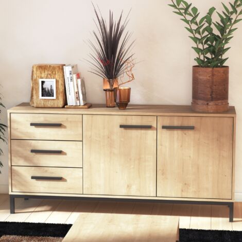 Enfilade 2 portes / 3 tiroirs - CRAFT - Chene Hamilton / Noir - 152 x 39,5 x 72,3 cm - DEMEYRE (1/5)