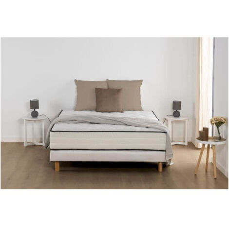 Ensemble matelas 160x200 cm avec 660 ressorts ensachés – 7 zones de confort – Épaisseur 19 cm – Sommier tapissier 12 cm avec 11 lattes fixes – Deko Dream