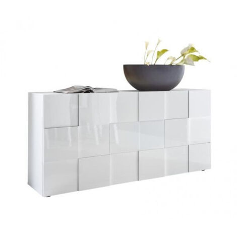 Les Tendances – Buffet contemporain 3 portes 181 cm – Blanc laqué brillant – Finition anti-rayure – Fabrication italienne – Dimensions L181 x P42 x H84 cm (1/5)