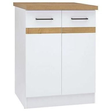 Meuble bas de cuisine Junona 60 cm – 2 portes battantes – Plan de travail en chêne artisanal – Dimensions 63x86 cm – Poids 25,52 kg