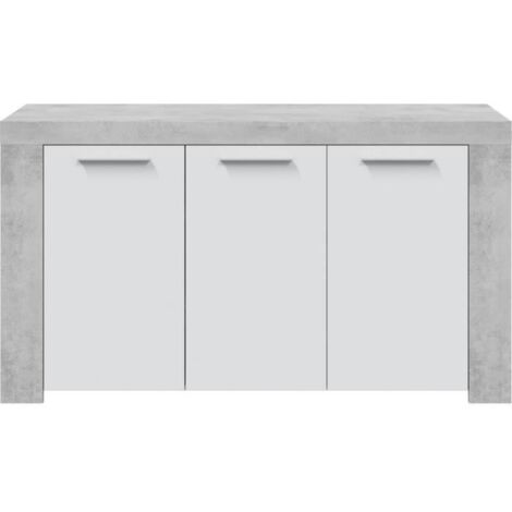 Buffet moderne effet béton satiné – Blanc Artik – 3 portes – Panneaux MDF mélaminés anti-rayures – Fabrication européenne – Usinestreet (1/5)