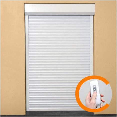 Volet roulant électrique 220 cm x 120 cm en PVC – Manoeuvre radio-télécommandée – Coloris blanc – Coffre et glissières en aluminium