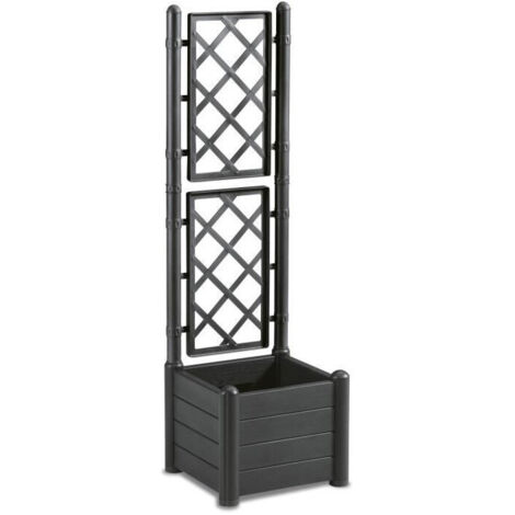 STEFANPLAST Bac a fleur carré ITALIA avec treillis - 30L - Plastique - 43x43x142h cm - Anthracite (1/2)