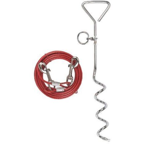Les Tendances – Laisse spirale pour chien 6m – Acier gainé PVC – Piquet ancrage chromé – Supporte jusqu'à 30kg – Installation rapide sans outils (1/4)