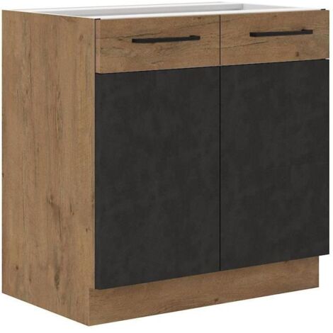 Meuble sous évier ROCK - Mélaminé décor chene lancelot et gris matera - 1 porte - L80 x H82 cm