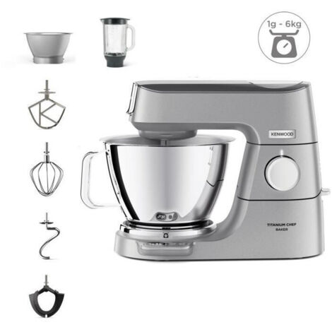 Kenwood – Robot pâtissier Titanium Chef Baker 2 bols inox 3,5L et 5L – Balance intégrée 6kg – Blender 1,8L – Moteur puissant