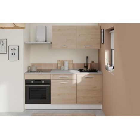 Meuble de cuisine chêne beige 180 cm – 2 portes et 1 tiroir – Étagère réversible pour four – Rangement moderne et pratique – Ekipa (1/5)