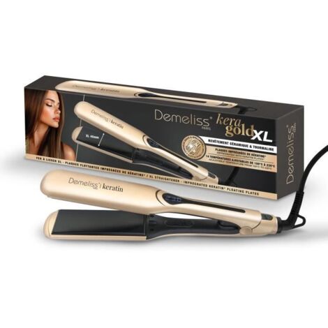 Lisseur Demeliss Kera Gold XL – Plaques flottantes XL 45 mm – Revêtement céramique tourmaline – Pour cheveux longs et épais – Saint Algue (1/3)