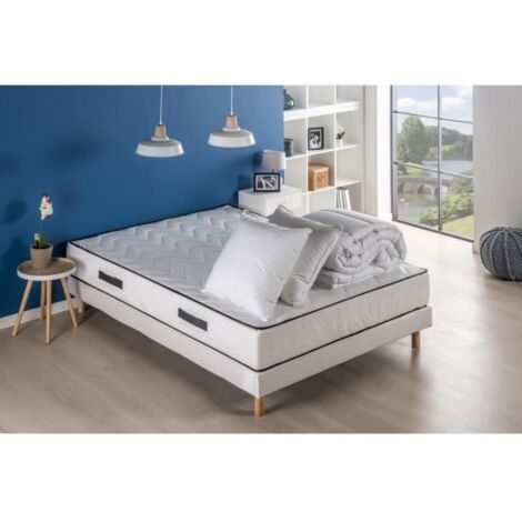 Pack sommier matelas 160 x 200 cm - Hauteur 24 cm - Couette et 2 oreillers - 7 zones - réversible - fabriqué en Belgique (1/4)