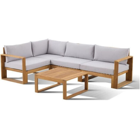 Salon de jardin d'angle modulable en bois d'acacia – 5 places – Table assortie – Coloris gris moderne – Bocarnea (1/5)