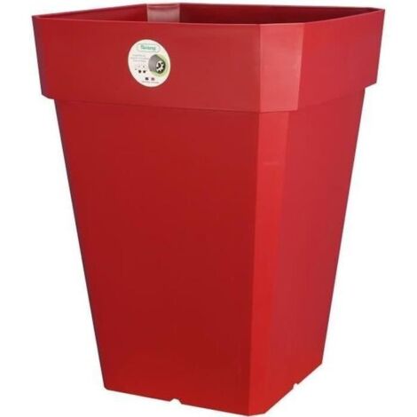 Jardinière carrée en plastique 49x49xH50cm – Contenance 65L – Couleur rouge – Pour espaces extérieurs – Riviera (1/2)