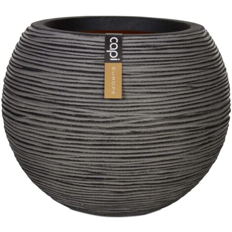 Vase boule anthracite 40 x 32 cm – Plastique recyclé – Double paroi pour isolation thermique – Résistant aux UV et incassable – Capi (1/5)