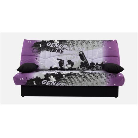 Banquette clic-clac - 3 places – Coton Parcours Mauve– 190 x 92 x 96 cm – DREAM (1/5)