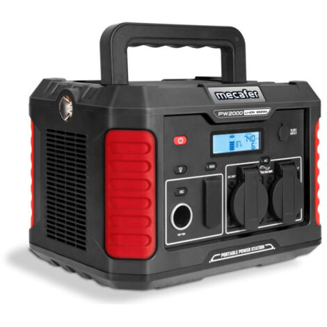Mecafer – Station d'énergie lithium 933Wh 1000W – Écran digital – 2 prises 230V + 4 USB – Recharge secteur, allume-cigare, panneau solaire