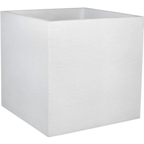 EDA – Bac à fleurs carré 57L – 49,5 x 49,5 x 49,5 cm – Polypropylène blanc cérusé – Double paroi isolante – Pré-percé pour drainage (1/5)