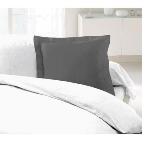 LOVELY HOME Lot de 2 Taies d'Oreillers 100% coton 63x63 cm - Gris foncé (1/3)