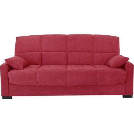 Clic clac 3 places MEGAN 14 - Tissu Soro rouge - Avec accoudoirs - Couchage 130x190 cm - L223 x P96 x H103 cm (1/4)
