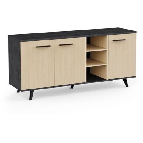 Enfilade Buffet - KENT - Chene de fil / Sidewalk - 3 portes ouvrantes - 3 niches - L 160,7x l 43,9x H73,3 cm - DEMEYERE (1/5)