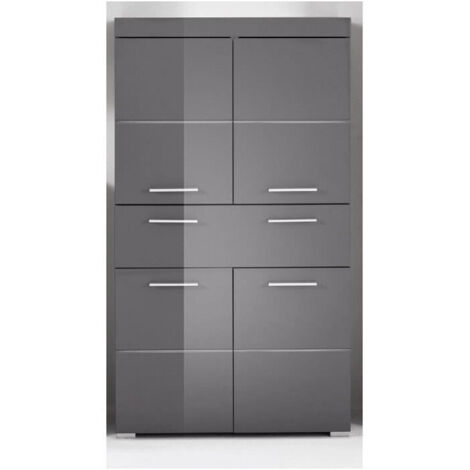 Colonne de salle de bain double 4 portes 1 tiroir – Mélaminé gris – Dimensions L73 x P31 x H130 cm – 2 étagères 5kg max – Trendteam