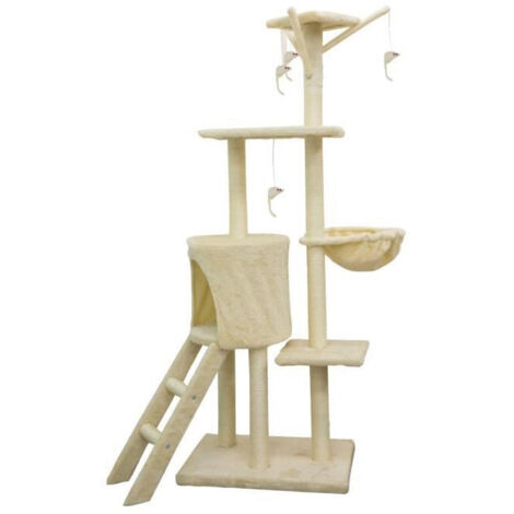 JIPSY Arbre a chat beige 79 x 34 x 138 cm - 3 plateformes, 1 perchoir, 1 niche, 1 escalier, poteaux a griffer (1/5)