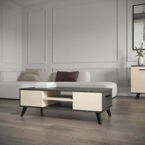 Ensemble salon - Banc TV, Table basse - KENT - Chene de fil / Sidewalk - DEMEYERE (1/5)