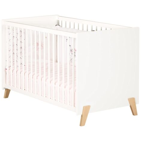 Les Tendances – Lit bébé 120 x 60 cm – Sommier réglable 3 hauteurs – Bois naturel blanc – Design ergonomique pour confort optimal