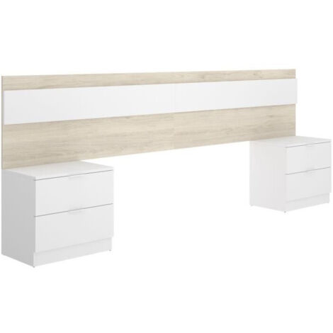 Tete de lit avec 2 tables de chevet a 2 tiroirs - Chene / Blanc - 248 x 34,2 x 96 cm (1/5)