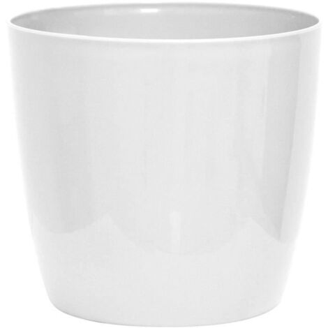 Cache-pot brillant 30 x 27 cm – Shiny blanc – Aspect céramique – Étanche avec roulettes pour déplacement facile – Nicoli